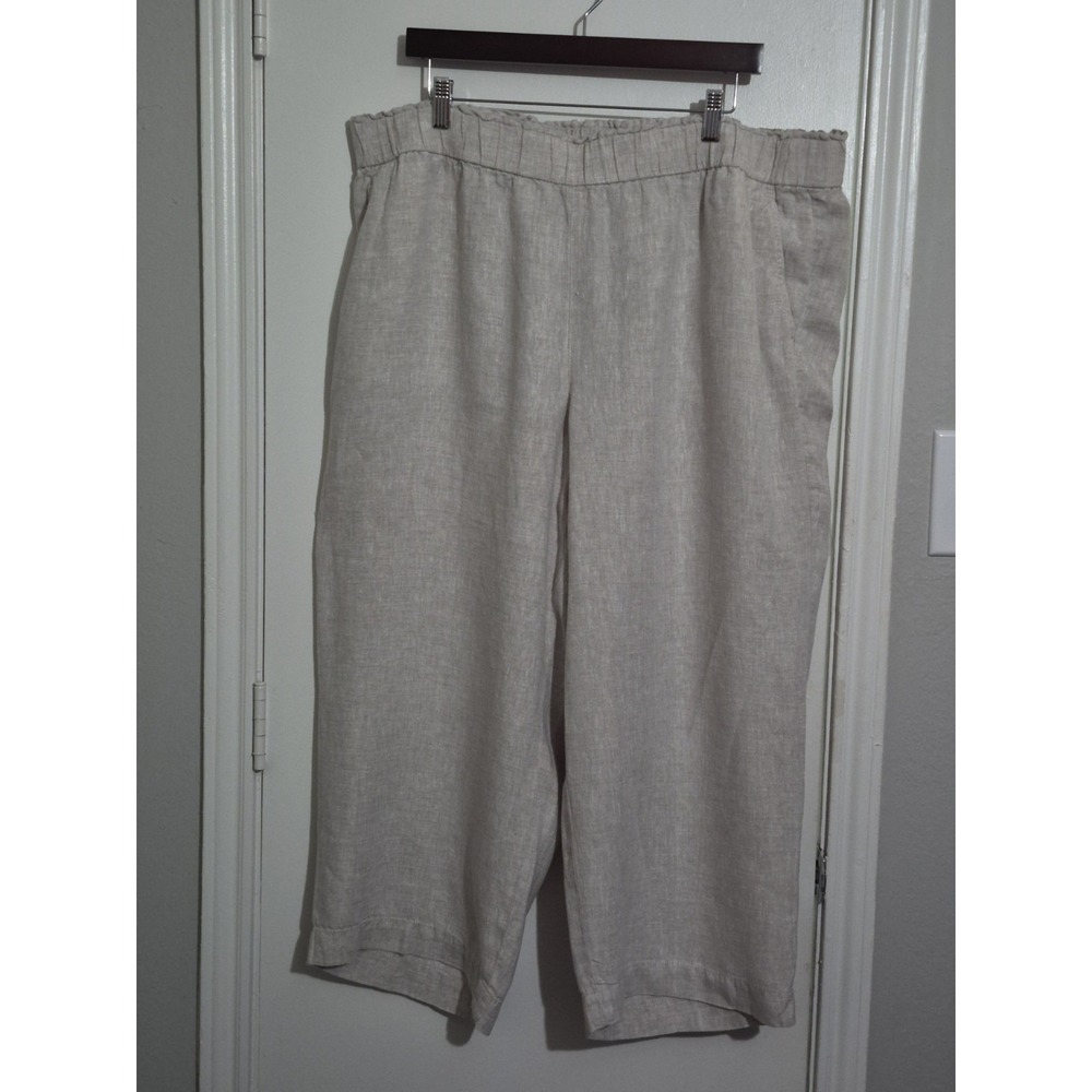 Talbots Linen Nantucket Pull On Wide Leg Cropped Pants Women Sz 2X Ivory Beach